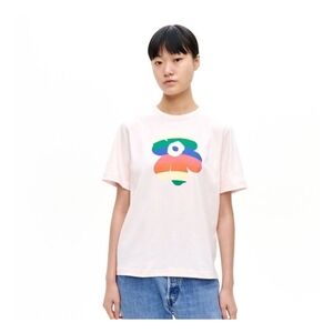 Marimekko T Shirt Erna Sateenkaari Xs Pink with Rainbow flower NWT